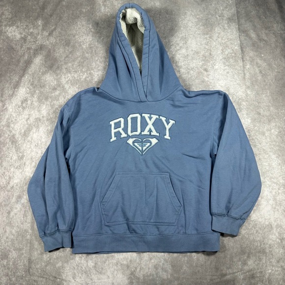 Roxy Other - Roxy Girls XL 16 Blue Embroidered Logo Sherpa Lined Hooded Sweatshirt Pullover